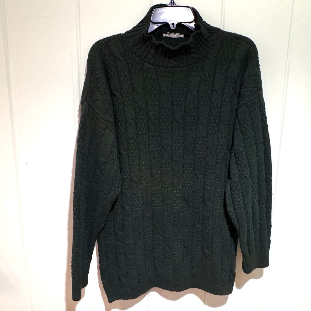 Mens Cherokee Forest Green Cable Knit Mock Neck Fishermans Sweater Size M/L